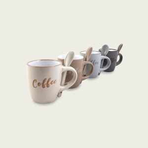 Set 4 Tazze Caffe’ Con Cucchiaino Decoro Coffee
