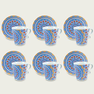 Set 6 Tazze Con Piatto Linea Kyoto Turchese