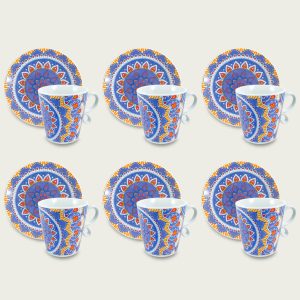 Set 6 Tazze Con Piatto Linea Kyoto Blu