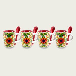 Set 4 Tazze Caffe’ Con Cucchiaino Tenerife