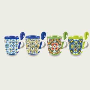 Set 4 Tazze Caffè Con Cucchiaino