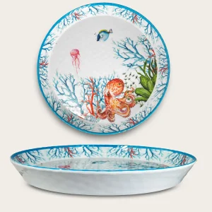 Piatto Rotondo Bordato In Melamina Decoro Abissi