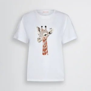 Liujo T-shirt in cotone con stampa e strass WA5230JS904M9439